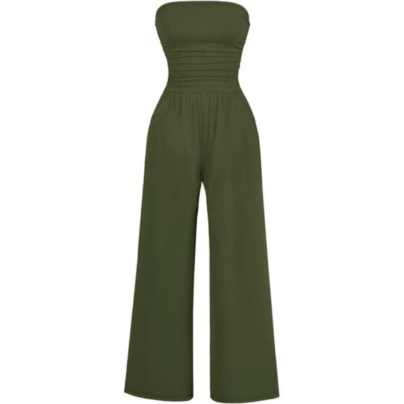 Women's Casual Summer Strapless Jumpsuits Army Green - Picture 1 of 5